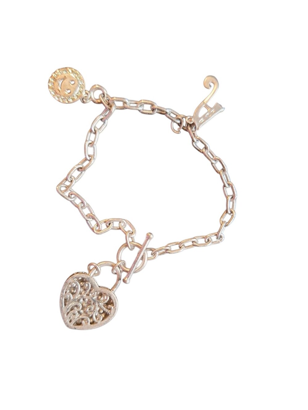 Mixed Media Silver Charm Bracelet Toggle Closure A Initial READ Vintage Y2K 925